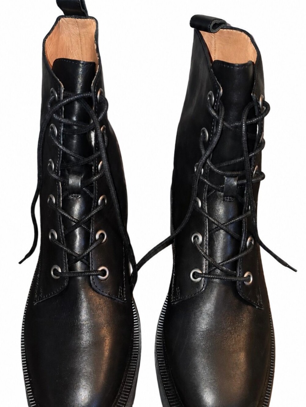 Madewell The Rayna Lace-Up Boot Black Leather Combat Boots - Size 10.5